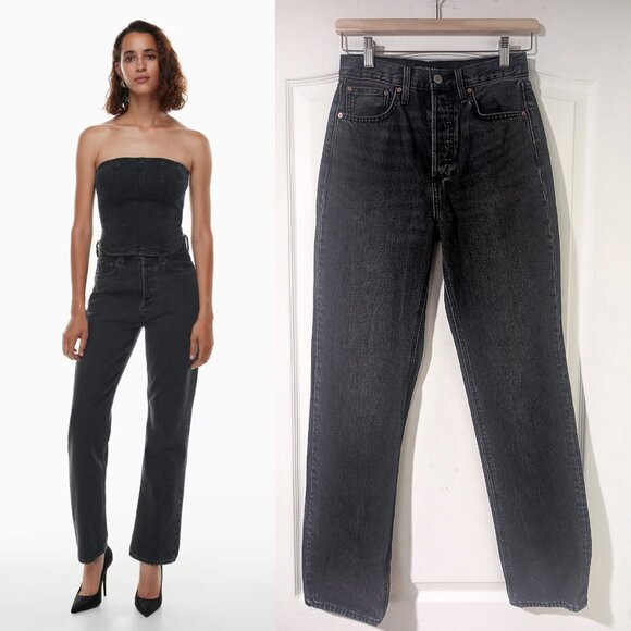 (Flaws) Aritzia Denim Forum | The '90s Joni Hi-rise Loose Jean In Black Eyeliner - Picture 1 of 15